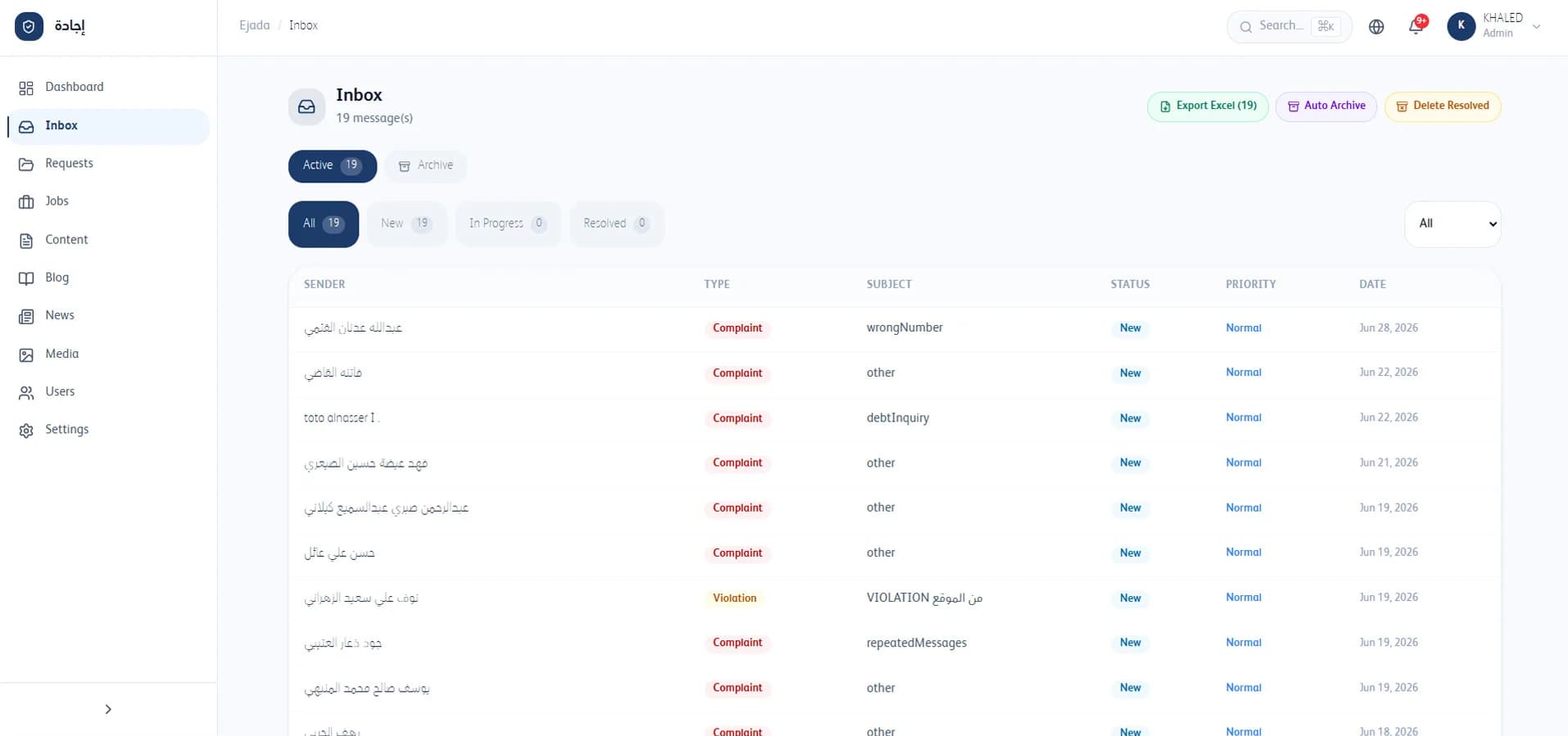 Inbox — complaints & reports
